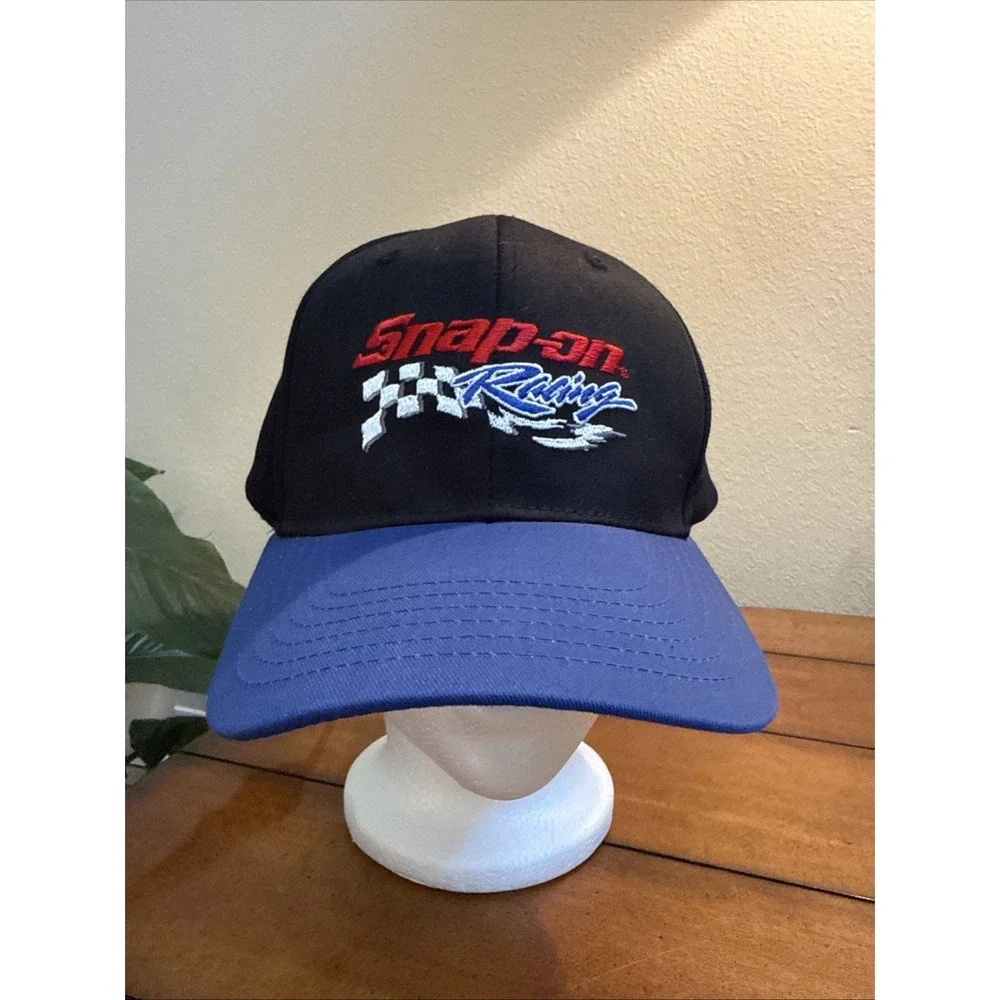 Vintage Snap-On Racing Hat Black Blue Adjustable Cap Embroidered Logo